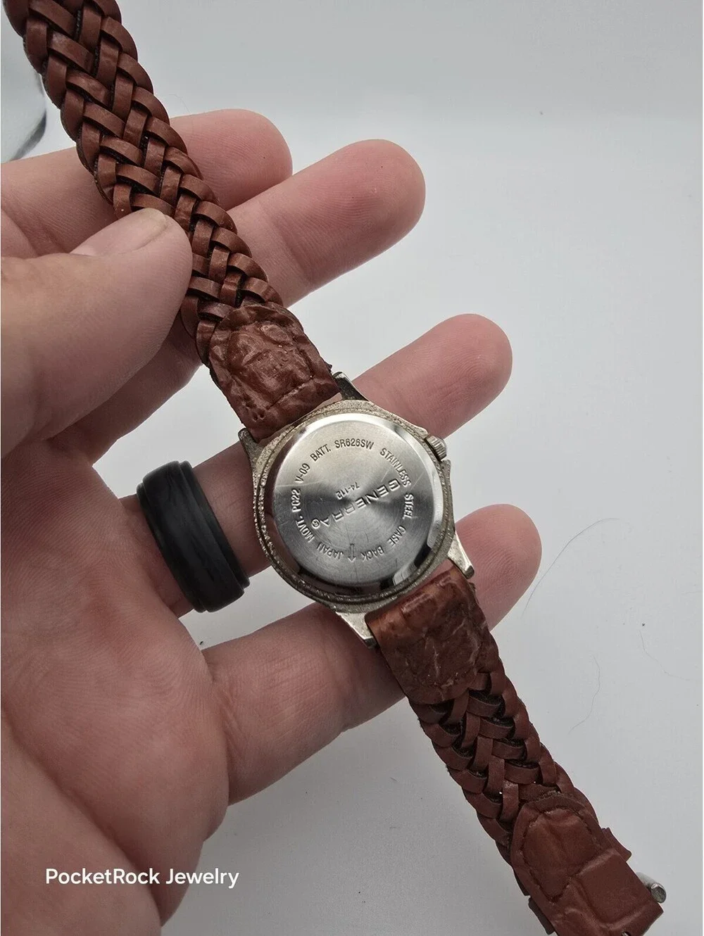 Generra Military Field Style Black Dial Date Braided Brown Leather Quartz Watch